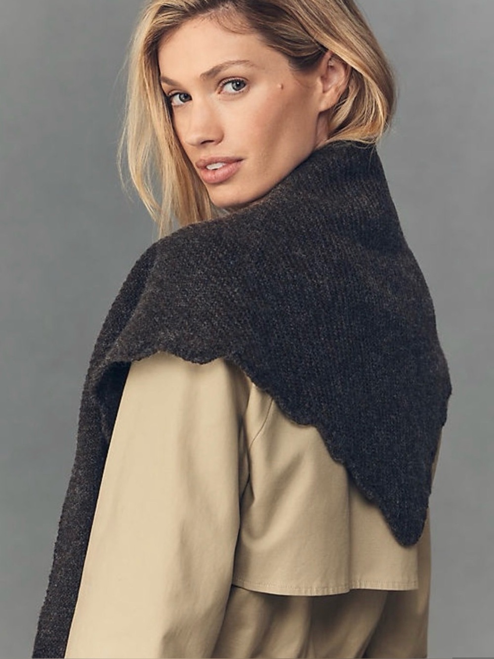 Maeve Charcoal Scalloped Knit Scalloped Triangle Scarf Anthropologie